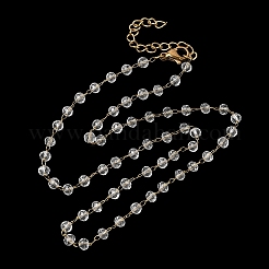 304 Stainless Steel with Glass Faceted Rondelle Bead Handmade Link Chain Birth Stone Necklaces for Women&nbsp;NJEW-G195-01G-12