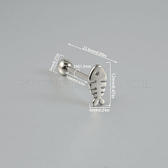 304 Stainless Steel Fish Bone Straight Barbell 15 Gauge Piercing Tongue Rings for Women Men&nbsp;FS-WG89F3B-01