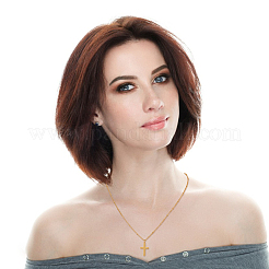 2Pcs 2 Colors 304 Stainless Steel Cross Pendant Necklace with Satellite Chains&nbsp;NJEW-FI0001-48