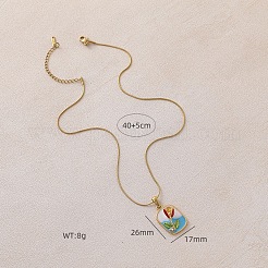 316 Surgical Stainless Steel Enamel Rectangle with Flower Pendant Necklaces for Women&nbsp;GH2755