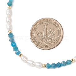 Faceted Round Natural Apatite and Rice Natural Pearl Beaded Necklaces for Women&nbsp;NJEW-JN05816-02