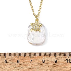 Ocean Natural Baroque Keshi Pearl Rectangle and Brass Micro Pave Cubic Zirconia Starfish/Turtle Pendant 304 Stainless Steel Cable Chain Necklaces&nbsp;NJEW-JN06339