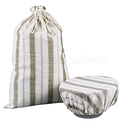 1Pc Rectangle Striped Linen Cloth Homemade Bread Drawstring Bags with 1Pc Bowl Cover&nbsp;ABAG-CP0001-25