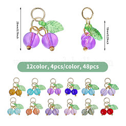 48Pcs 12 Colors Cherry Glass Pendants&nbsp;PALLOY-CA00032