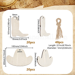 40Pcs 2 Styles Cowboy Theme Unfinished Wood Pendants&nbsp;WOOD-GA0002-02