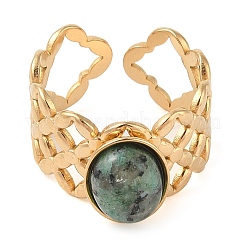 Oval Natural African Turquoise(Jasper) Finger Rings&nbsp;RJEW-Z057-13G-01