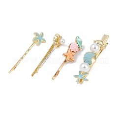 Conch/Starfish/Shell Shape Alloy Hair Bobby Pin Sets&nbsp;AJEW-A056-02D