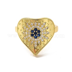 Clear & Blue Cubic Zirconia Heart Flower Open Cuff Ring&nbsp;RJEW-C050-11G