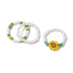 3Pcs 3 Style Glass Seed Beaded Stretch Rings&nbsp;RJEW-JR00658