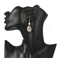 Natural Cultured Freshwater Pearl & Abalone Shell/Paua Shell Beads Dangle Earrings&nbsp;EJEW-JE07313-01