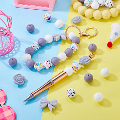 34Pcs Bowknot & Rose & Round Silicone Beads for DIY Supplies Jewelry Keychain Making&nbsp;SIL-TA0003-45A