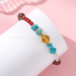 Wood & Natural Quartz Crystal & Carnelian & Synthetic Turquoise Beaded Stretch Bracelets for Women&nbsp;BJEW-TA00730