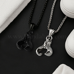2Pcs 2 Colors Stainless Steel Boxing Glove Pendant Box Chain Necklaces for Men&nbsp;NJEW-HY0001-09A