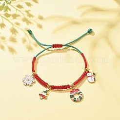 Christmas Wreath & Snowman & Snowflake Alloy Charm Braided Bead Bracelet for Women&nbsp;BJEW-JB08194
