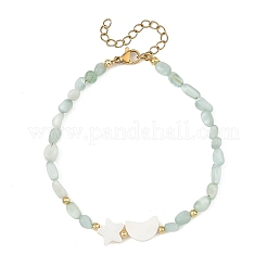 Moon Star Natural Shell and Nuggets Natural Glass Beaded Bracelets&nbsp;BJEW-JB14483