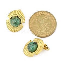304 Stainless Steel Natural African Turquoise(Jasper) Stud Earrings&nbsp;EJEW-G421-02G-01
