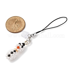 Christmas Snowman Glass Seed Beads Mobile Straps&nbsp;HJEW-MZ00294-01