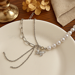 2Pcs 2 Colors Alloy Crystal Rhinestone Butterfly Pendant Necklaces&nbsp;NJEW-HY0001-30