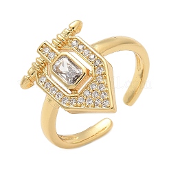 Brass Micro Pave Clear Cubic Zirconia Cuff Finger Rings for Women&nbsp;RJEW-U033-10G