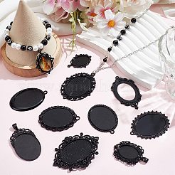 10Pcs 10 Styles Oval Alloy Pendants Cabochon Settings&nbsp;FIND-SC0009-96
