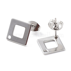 Non-Tarnish 201 Stainless Steel Rhombus Stud Earring Findings&nbsp;STAS-K259-21P