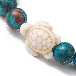 Summer Beach Turtle Dyed Synthetic Turquoise & Round Ocean Jasper Beaded Stretch Bracelets for Women&nbsp;BJEW-JB10937-02