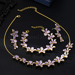 Flower Brass Enamel Pendant Necklace & Stud Dangle Earring & Link Bracelet&nbsp;FS-WG6CF2D-03