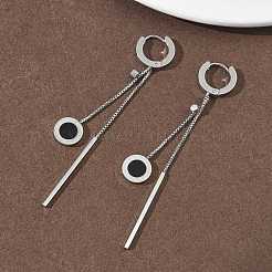 304 Stainless Steel Crystal Rhinestone Flat Round Tassel Hoop Earrings&nbsp;EJEW-G453-02P