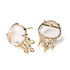 Brass Micro Pave Cubic Zirconia Stud Earring Findings with Natural Quartz Crystal&nbsp;KK-Z096-05G-08