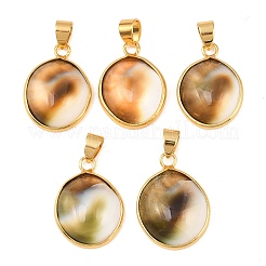 Brass Pave Natural Shell Pendants&nbsp;KK-H002-01G