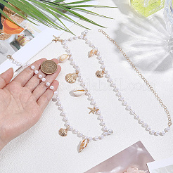 1Pc Summer Beach Alloy Shell Shape & Natural Shell Tassel Imitation Pearl Beaded Waist Chains for Women&nbsp;AJEW-CY0003-26