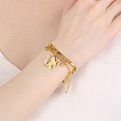 Mother's Day 304 Stainless Steel Figaro Chain & Box Chain Double Layered Bracelets&nbsp;FS-WGD8770-09