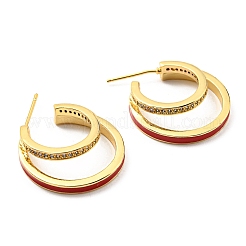 Enamel Round Stud Earrings with Cubic Zirconia&nbsp;KK-C026-10G