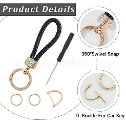 2Pcs PU Leather and Alloy Rhinestone Braided Keychain&nbsp;KEYC-CL0001-15A