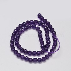 Round Grade A Natural Amethyst Bead Strands&nbsp;G-F289-19-6mm