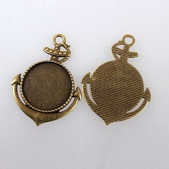 Vintage Tibetan Style Alloy Large Anchor Pendant Cabochon Bezel Settings&nbsp;TIBEP-M018-108AB-NF