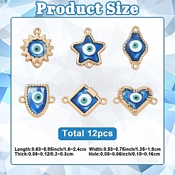 12Pcs 6 Styles Alloy Enamel Blue Evil Eye Links Connector Charms with Resin&nbsp;ENAM-YW0009-25