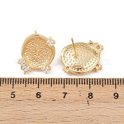 Brass Micro Pave Clear Cubic Zirconia Flat Round Stud Earring Findings&nbsp;KK-H524-08G