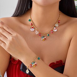 Christmas Alloy & Glass & Plastic & Polymer Clay Pendant Necklaces & Charm Bracelets Sets&nbsp;FS-WG7A63D-03