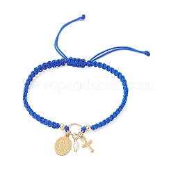 Oval with Virgin Mary & Cross 304 Stainless Steel & Natural Freshwater Pearl Charm Bracelets&nbsp;BJEW-JB12928
