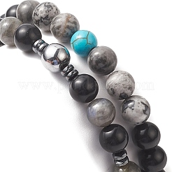 Natural Black Stone & Picasso Jasper & Labradorite & Synthetic Turquois & Non-Magnetic Synthetic Hematite Beaded Stretch Bracelets Sets for Women&nbsp;BJEW-JB09279