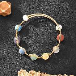 Round Mixed Gemstone Braided Bangle with Natural Pearl&nbsp;BJEW-JB08000