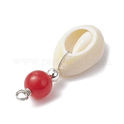 Natural Cowrie Shell & Natural Dyed Malaysia Jade Round Pendants&nbsp;PALLOY-JF03832-02