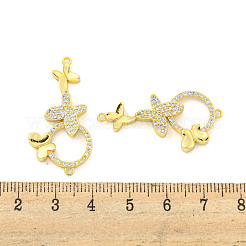 Rack Plating Brass Micro Pave Clear Cubic Zirconia Ring with Butterfly Connector Charms&nbsp;KK-P270-20G