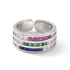 Colorful Cubic Zirconia Triple Line Open Cuff Ring&nbsp;RJEW-G270-04P