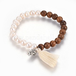 Cotton Thread Tassels Charm Stretch Bracelets&nbsp;BJEW-JB04110