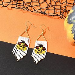 Halloween Theme Glass Seed Braided Pumpkin Chandelier Earrings&nbsp;EJEW-MZ00085