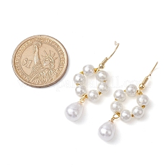 Plastic Pearl with Brass Dangle Earrings for Women&nbsp;EJEW-JE05991