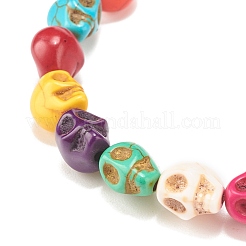 Synthetic Turquoise(Dyed) Skull Stretch Bracelet&nbsp;BJEW-JB08071-02