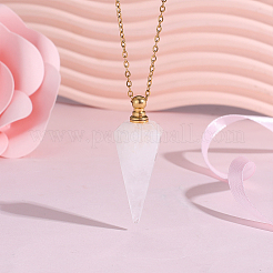 Natural Quartz Crystal Faceted Cone Pendant Perfume Bottle Necklaces with 304 Stainless Steel Cable Chain&nbsp;NJEW-WH0002-266F